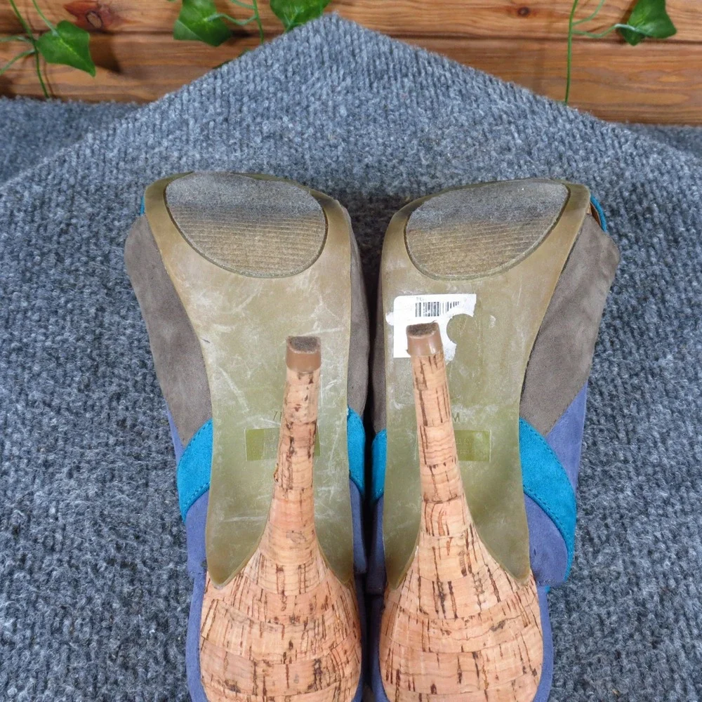 Guess Ruby‎ 2 Women Platform Sandal Size 7 Party Wedding Blue Grey Textile Heel